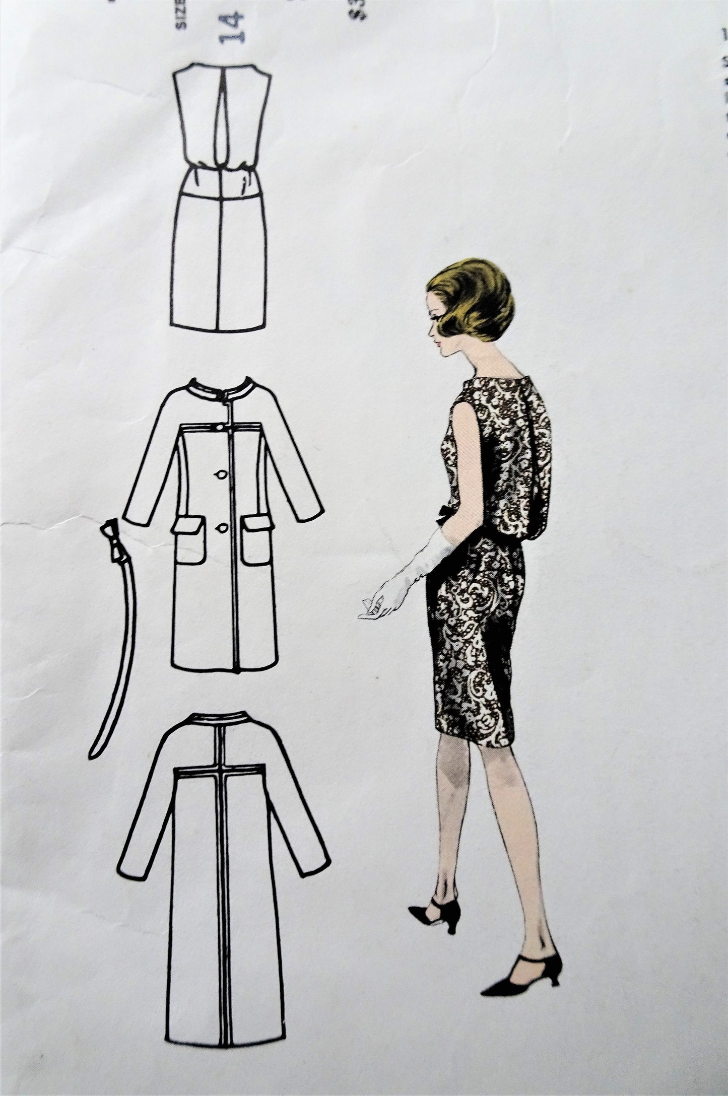 1960s CLASSY Guy Laroche Coat and Dress Pattern VOGUE Paris Original 1483 Lovely Straight Coat, Elegant Day or Party Dress Bust 34 Vintage Sewing Pattern