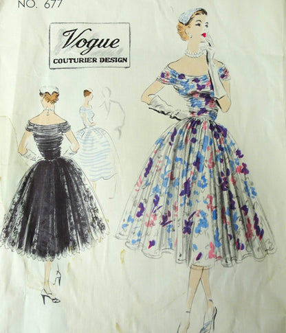 50s GORGEOUS Evening Cocktail Party Dress Pattern VOGUE COUTURIER Design 677 Romantic Draped Bodice Vintage Sewing Pattern