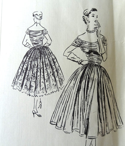 50s GORGEOUS Evening Cocktail Party Dress Pattern VOGUE COUTURIER Design 677 Romantic Draped Bodice Vintage Sewing Pattern