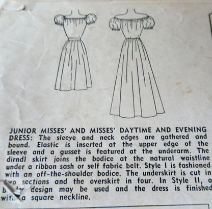 1940s FLIRTY Evening Gown or Day Dress Pattern SIMPLICITY 1922 Simple To Make, Flattering Off Shoulder Neckline Version, Bust 36 Vintage Sewing Pattern