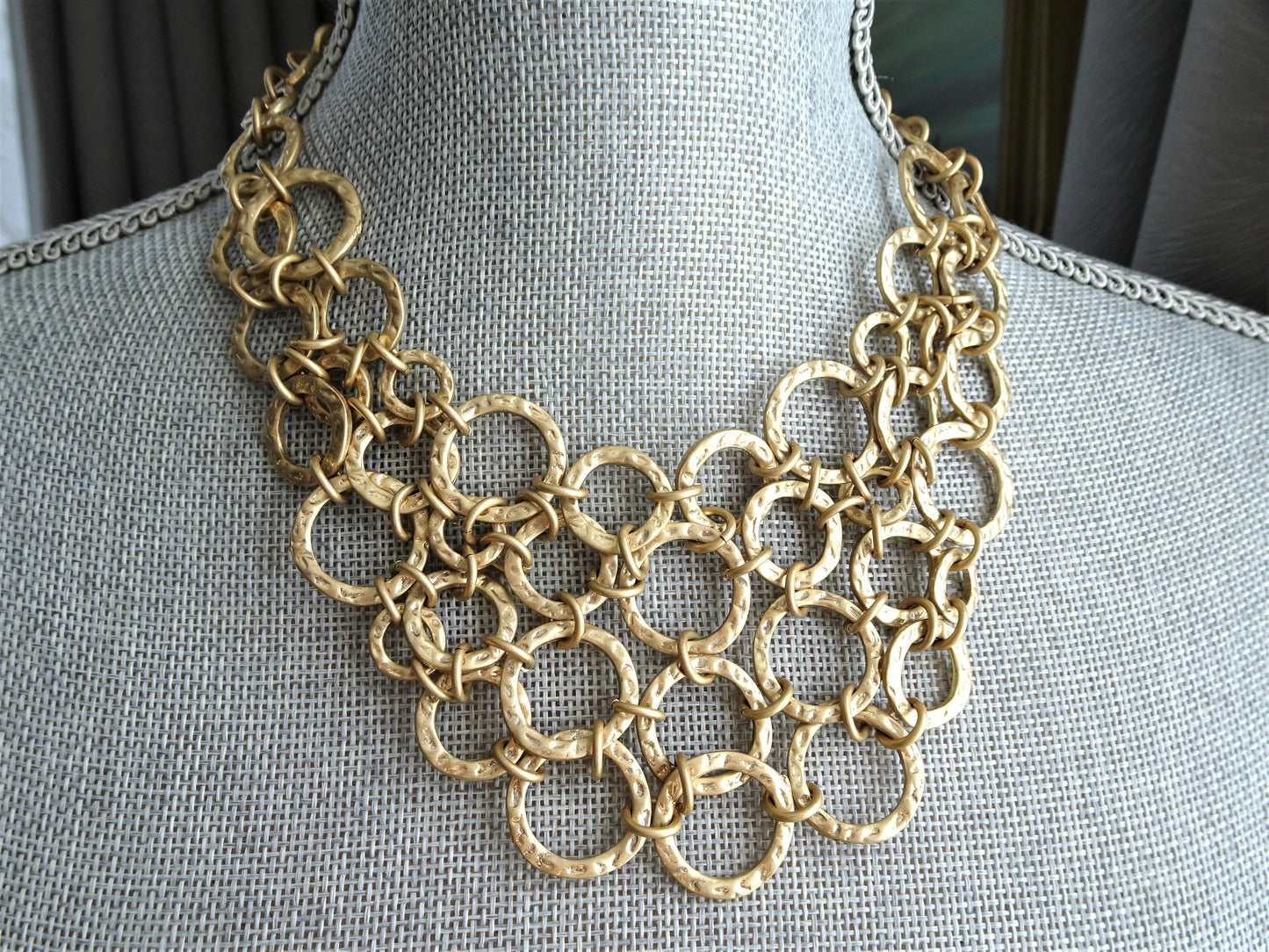 STUNNING Vintage Necklace, Gianni Versace Inspired Bib Chain Mail Design, High Fashion Designer Necklace