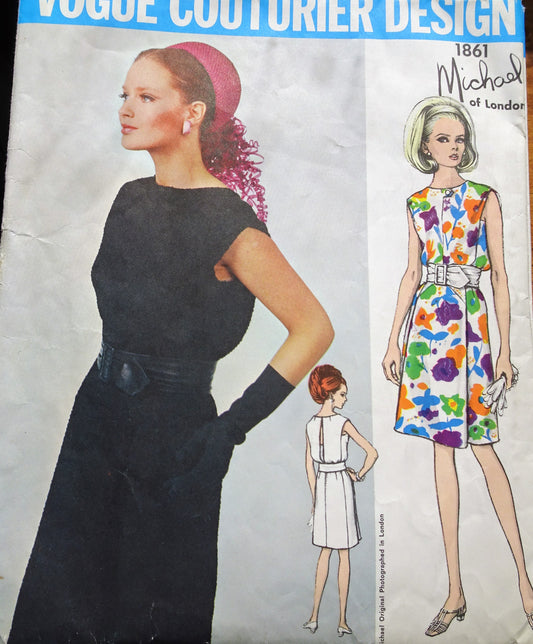 1960s CLASSY Slim Dress Pattern VOGUE Couturier Design 1861 Michael of London Beautiful Day or After 5 Dress, Bust 32 Vintage Sewing Pattern