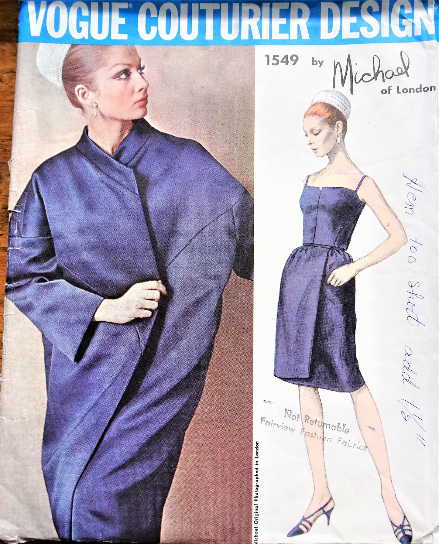 1960s RARE Cocktail Party Evening Dress and STUNNING Coat Pattern VOGUE Couturier Design 1549 Rare Michael of London Design Bust 31 Vintage Sewing Pattern