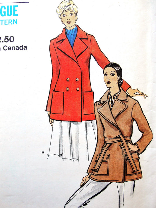 70s FABULOUS Coat Jacket Pattern VOGUE 8255 Two Versions Classy WRAP or Double Breasted Button,Easy Classy Designs Bust 34 Vintage Sewing Pattern