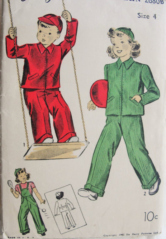 1940s Vintage UNISEX Children's Overalls, Jacket, Cap or Beanie Du Barry Pattern 2680 Chest 23 Sewing Pattern