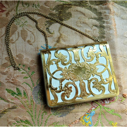 BEAUTIFUL Antique Purse, Engraved German Gilt Silver and White Leather Dance Purse, Calling Card Case,Business Card Holder ,Lovely Monogram