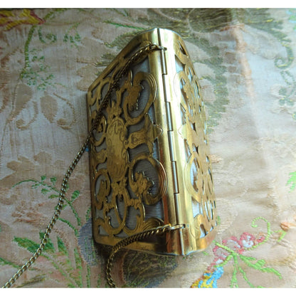 BEAUTIFUL Antique Purse, Engraved German Gilt Silver and White Leather Dance Purse, Calling Card Case,Business Card Holder ,Lovely Monogram