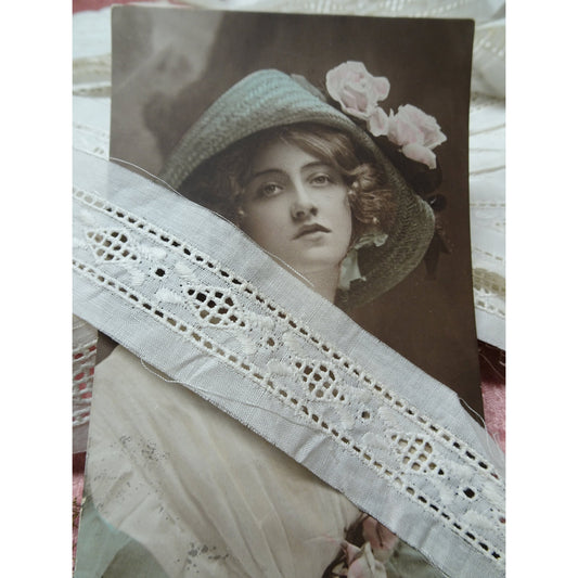 Edwardian French White On White Embroidered Trim,Heirloom Insertion lace,For Dolls,Christening Gowns,Bridal,Collectible Vintage Lace