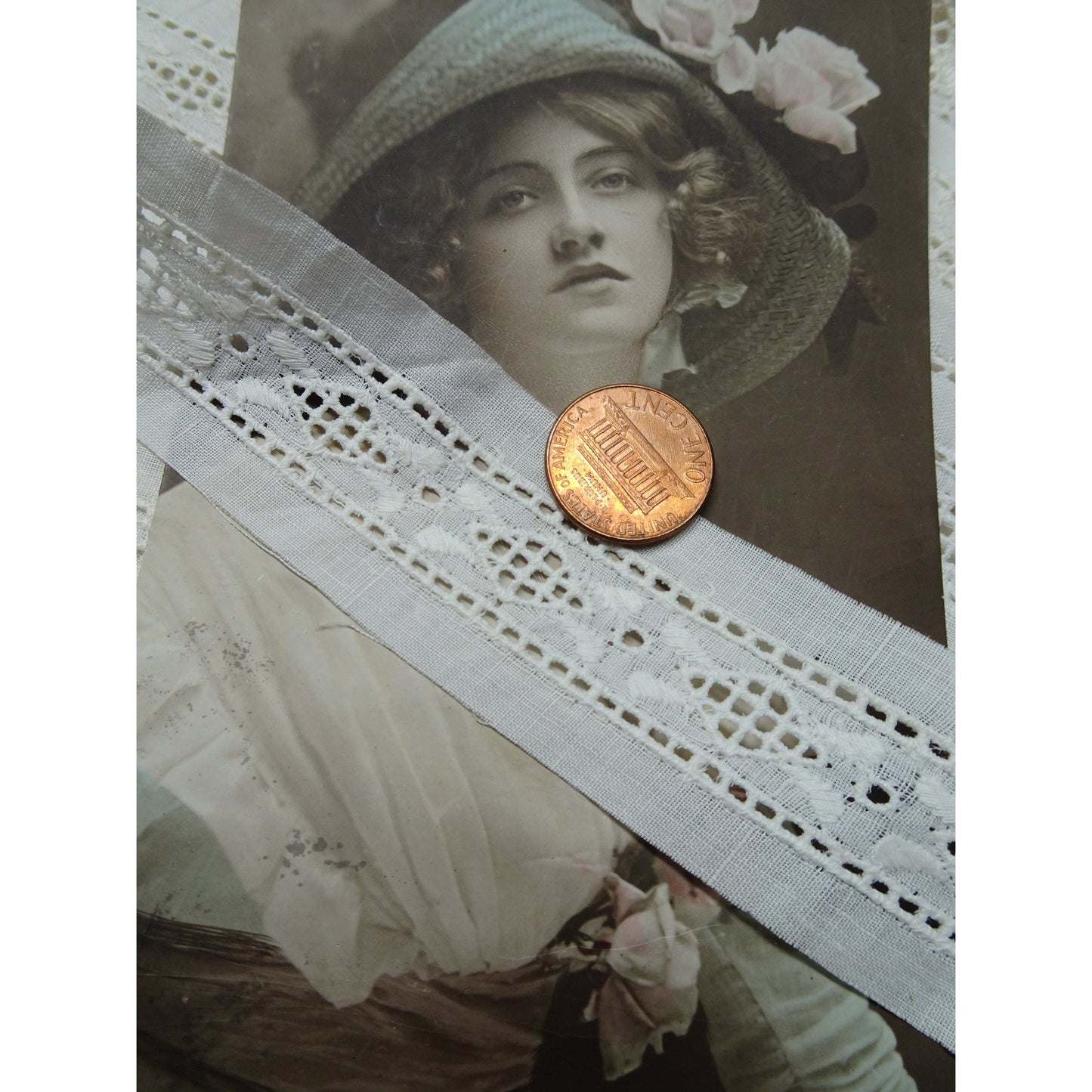 Edwardian French White On White Embroidered Trim,Heirloom Insertion lace,For Dolls,Christening Gowns,Bridal,Collectible Vintage Lace