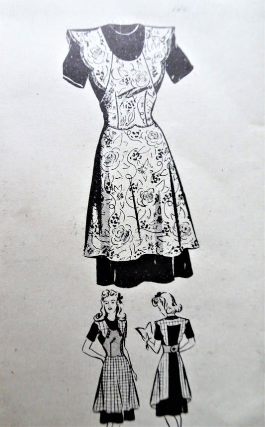 WONDERFUL 1940s Full Bib Apron Pattern MARIAN MARTIN 9476 Two Pretty Styles,Size small Bust 32-34 Vintage Sewing Pattern Factory Folded