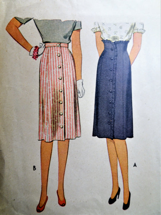 1940s LOVELY Slim Skirt Pattern McCALL 5970 Two Versions Includes Corset Style High Waist, Button Front Ruffle Waist 26 Vintage Sewing Pattern