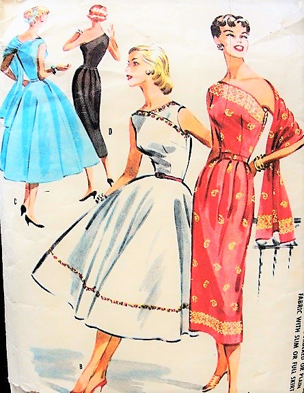 STUNNING 1950s One SHOULDER DRAPED Scarf SARI Design Evening Party Dress Pattern McCALLS 3605 Slim or Full Skirted Dazzling Design Bust 30 Vintage Sewing Pattern