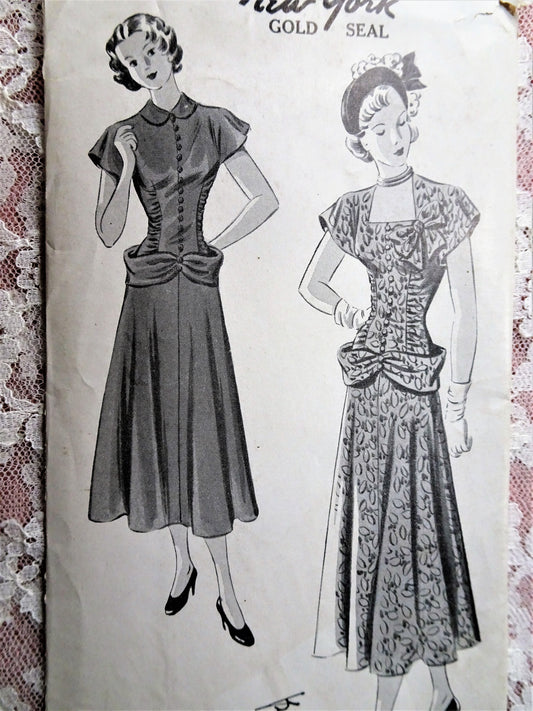 1940s STUNNING Cocktail Party Dress Pattern NEW YORK 520 Louise Scott Designed 2 UNIQUE Dress Styles, Bust 34 Vintage Sewing Pattern FACTORY FOLDED