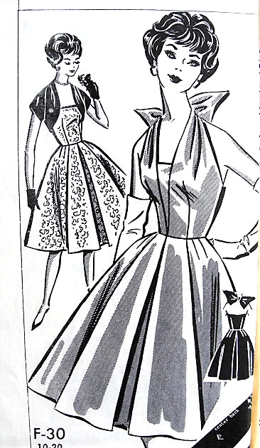 1950s GORGEOUS Evening Cocktail Party Dress and Jacket Pattern Pattorama F30 Clever Formal or Summer Dress 3 Versions Bust 36 Vintage Sewing Pattern
