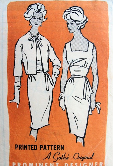 1960s CLASSY Gothe Original Evening Cocktail Dress and Jacket Pattern Lovely Low Square Neckline Scoop Back Slim Midriff Dress Bust 31 Vintage Sewing Pattern