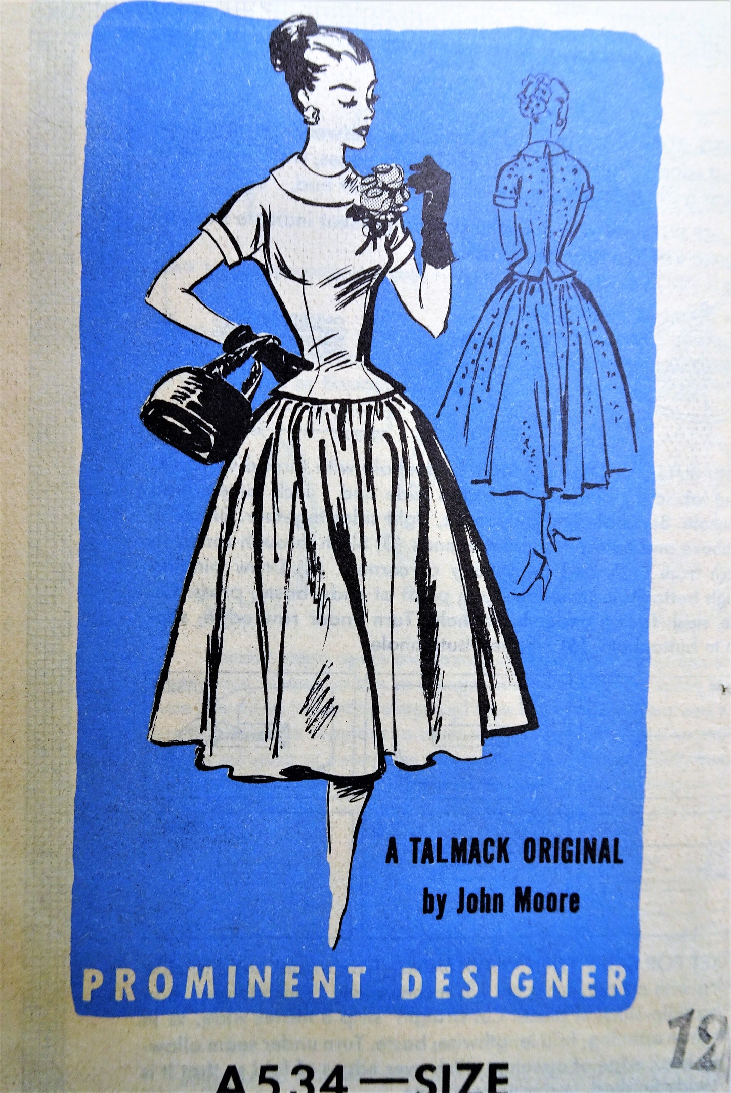 1950s BEAUTIFUL Day or Party Dress Pattern PROMINENT DESIGNER 534 Figure Flattering Fitted Bodice Full Skirt Bust 30 Vintage Sewing Pattern FACTORY FOLDED