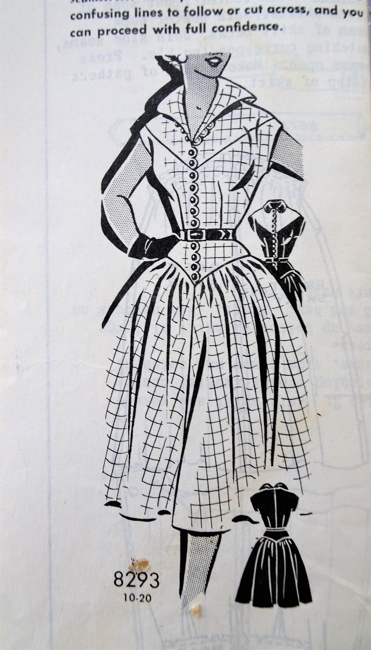 1950s FAB  Dress Pattern Sew Rite 8293 Lovely Wing Collar Full Skirt Dress So I Love Lucy Style Bust 32 Vintage Sewing Pattern
