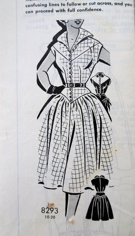 1950s FAB  Dress Pattern Sew Rite 8293 Lovely Wing Collar Full Skirt Dress So I Love Lucy Style Bust 32 Vintage Sewing Pattern