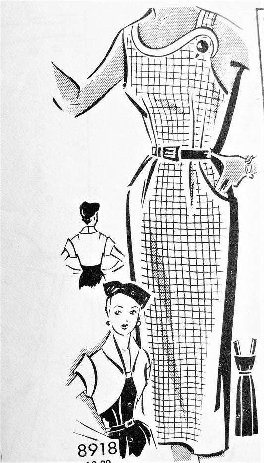 1950s STRIKING Slim Dress and Fabulous Bolero Jacket Pattern SEW RITE 8918 Day or Evening Dress, Beautiful Collared Jacket Bust 32 Vintage Sewing Pattern FACTORY FOLDED