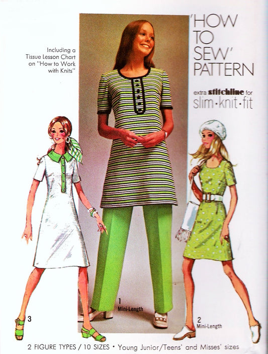 RETRO 70s Dress and Pants Pattern SIMPLICITY 9285 HOW TO SEW Mini or Below Knee Bust 40 Vintage Sewing Pattern UNCUT