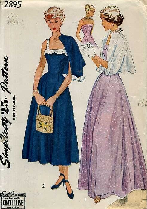 1940s BEAUTIFUL Sun Dress or Strapless Evening Gown and Swing Back  Jacket Pattern SIMPLICITY 2895 Lovely Design Bust 31 Vintage Sewing Pattern