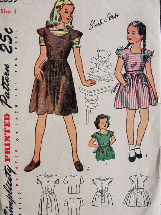 Vintage 1940s CHARMING Childs Pinafore and Blouse Simplicity 2059 Chest 23 Sewing Pattern