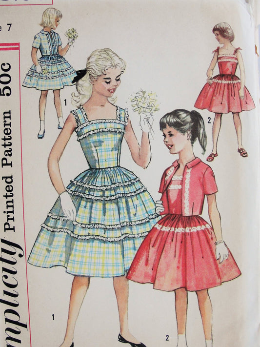 1950s Vintage PRETTY Childs Dress and Jacket Simplicity 2520 Chest 25 Sewing Pattern