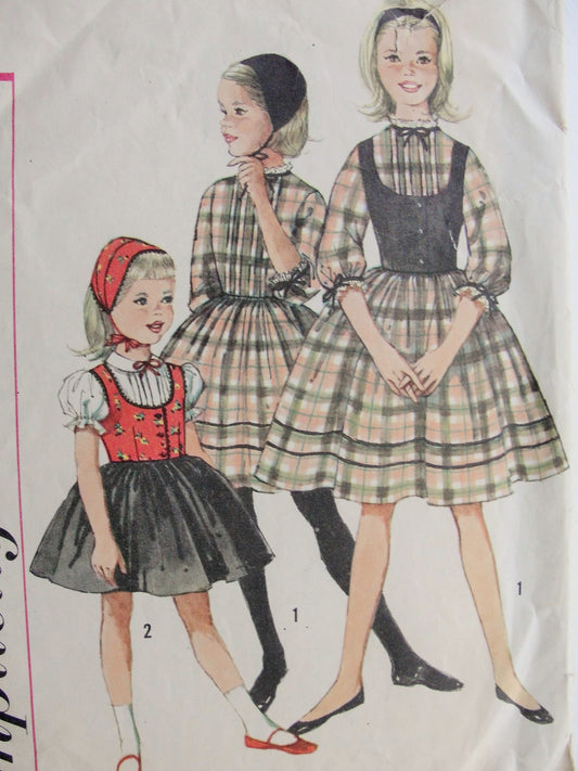 Vintage 1950s SWEET Girl's Dress with Weskit and Hat Simplicity 3607 Chest 24 Sewing Pattern