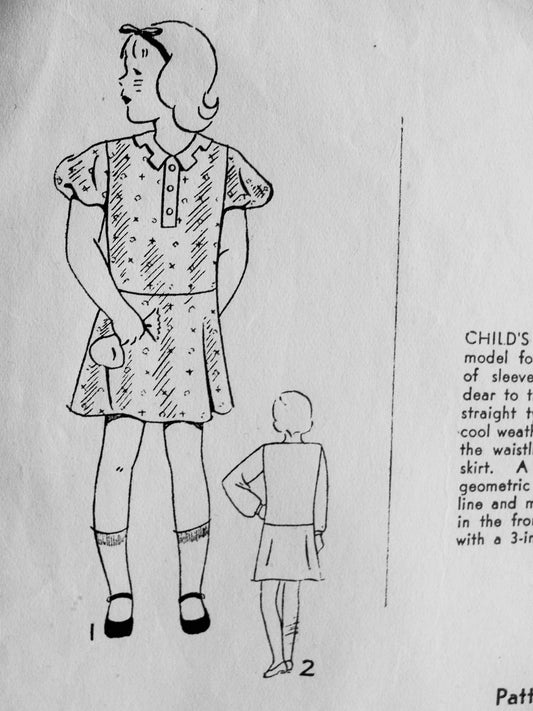 Vintage 1930s  PRETTY Childs Dress with Puff or Straight Sleeves Superior Pattern 571 Sewing Pattern