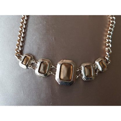 STRIKING Art Glass Necklace, Emerald Green Faceted Glass, Gold Tone Metal Setting, Statement Necklace, Collectible Vintage Jewelry