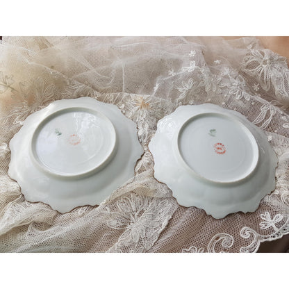 STUNNING Pair of Limoges Plates by LR & L, Beautifully Decorated With Pink Yellow Roses, Powder Blue Border, Scalloped Edges , Gold Trim