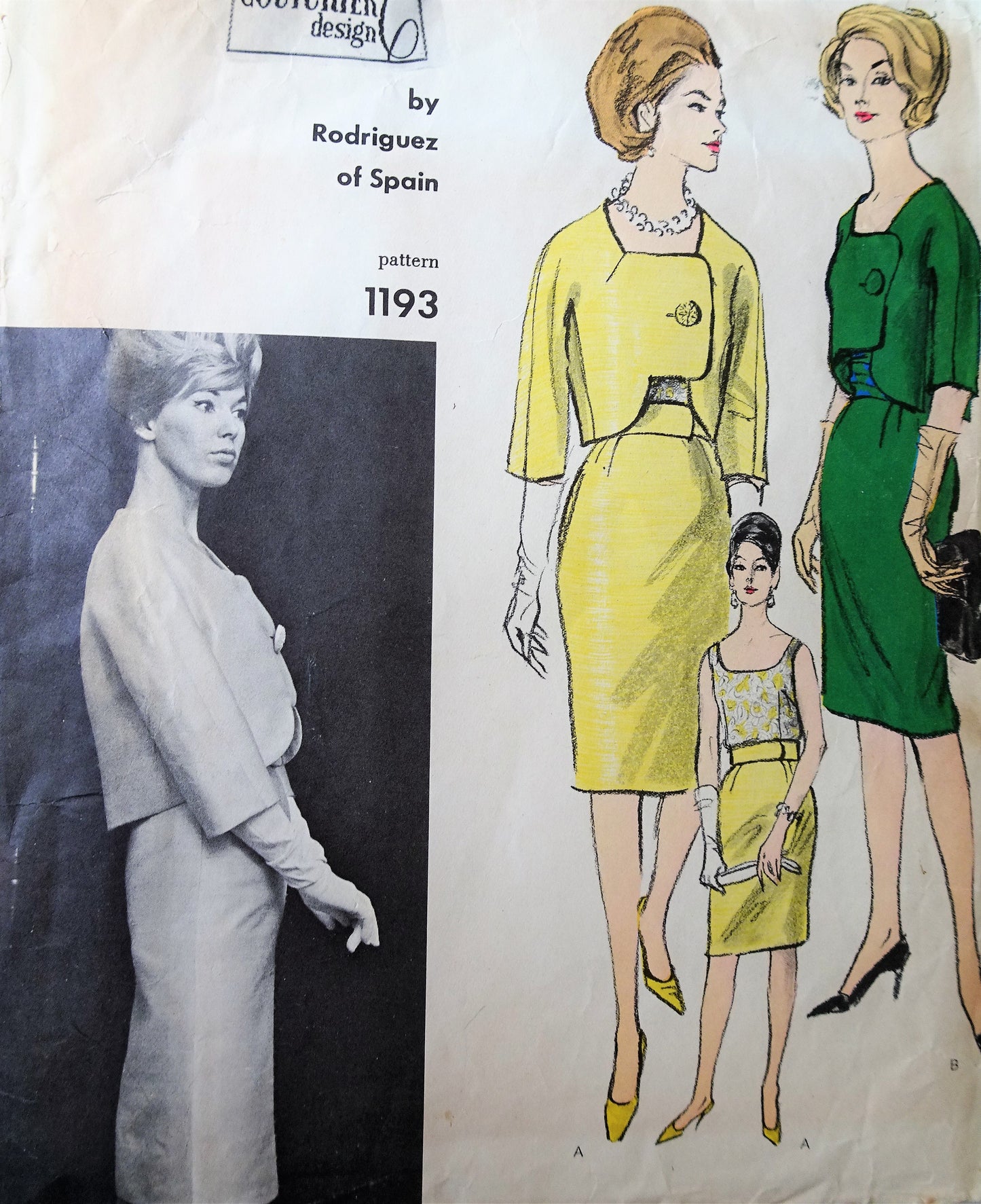 1960s RODRIGUEZ Cocktail Suit and Blouse Pattern VOGUE COUTURIER Design 1193 Stunning Jacket Design Glam Slim Skirt  Tuck In Blouse Attached Cummerbund Belt Bust 32 Vintage Sewing Pattern