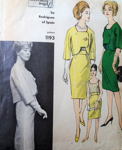1960s RODRIGUEZ Cocktail Suit and Blouse Pattern VOGUE COUTURIER Design 1193 Stunning Jacket Design Glam Slim Skirt  Tuck In Blouse Attached Cummerbund Belt Bust 32 Vintage Sewing Pattern