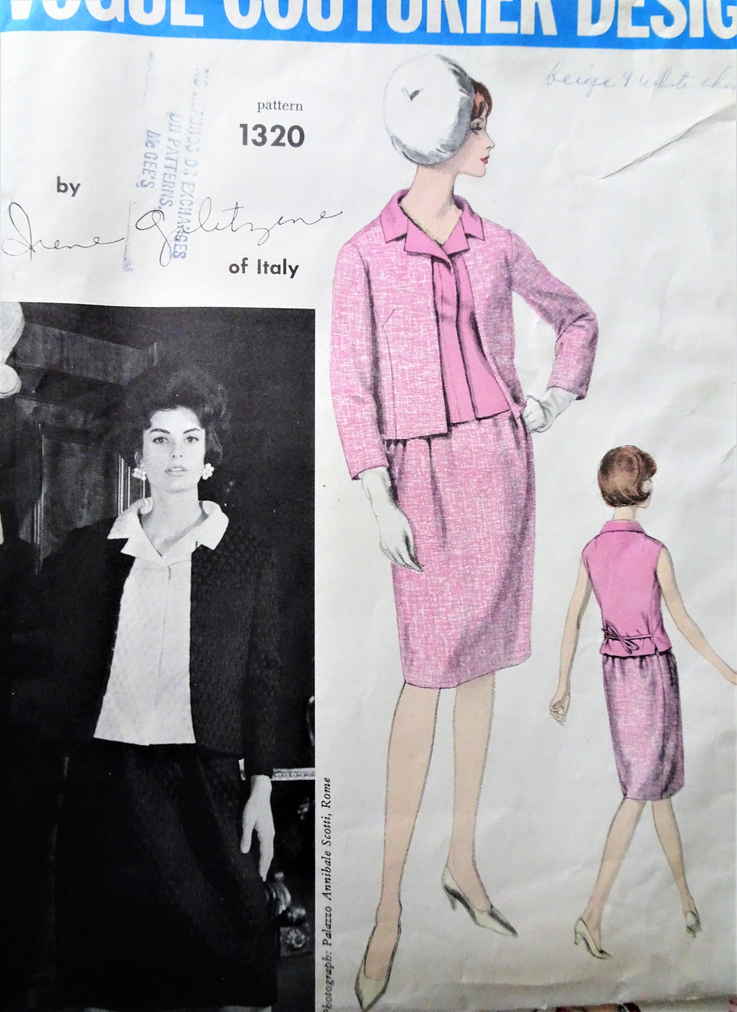 1960s CHIC Irene Galitzine Suit and Blouse PatternVOGUE Couturier Design 1320 Lovely Slim Suit and Overblouse Bust 31 Vintage Sewing Pattern + Sew In Label