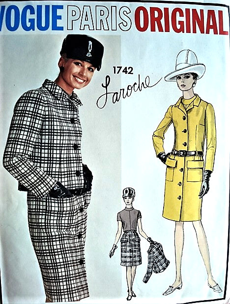 1960s LAROCHE Classy Suit and Blouse Pattern VOGUE PARIS Original 1742 Striking Design Hard To Find Bust 34 Vintage Sewing Pattern