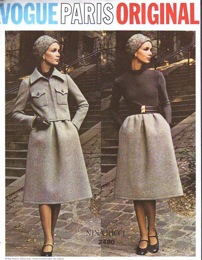 1970s ELEGANT Nina Ricci Dress and Short Jacket Pattern VOGUE PARIS Original 2480  Bust 34 Vintage Sewing Pattern