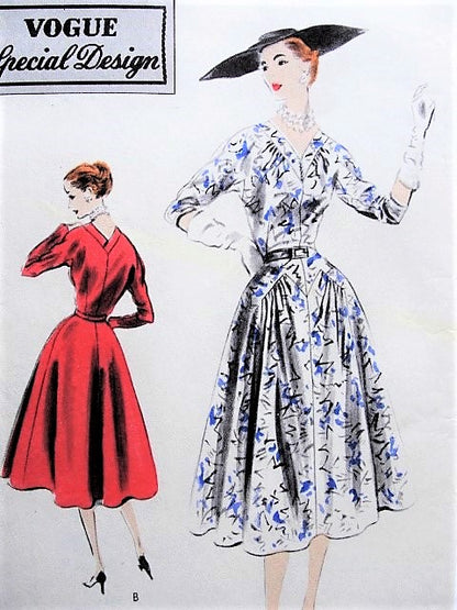 1950s Beautiful Dress Pattern VOGUE SPECIAL DESIGN 4278 Cocktail Party Dress Gathered Inset Panels Optional Belt Crinoline Hip Pad Bust 32 Vintage Sewing Pattern FACTORY FOLDED