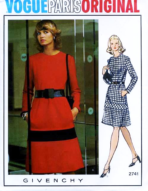 70s CLASSY Givenchy Dress Pattern VOGUE Paris Original 2741 Stylish Jewel Neckline Slightly A Line Dress Day or After 5 Bust 34 Vintage Sewing Pattern