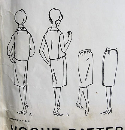 1960s PATOU 3 Pc Suit Pattern VOGUE Paris Original 1251 Casual Elegance Slim Skirt, Loose Fitting Jacket, Overblouse With Shaped Collar Bust 34 Vintage Sewing Pattern UNCUT +Label