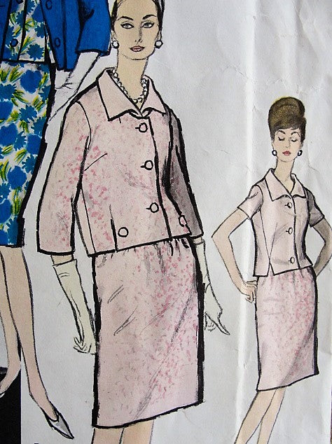 1960s PATOU 3 Pc Suit Pattern VOGUE Paris Original 1251 Casual Elegance Slim Skirt, Loose Fitting Jacket, Overblouse With Shaped Collar Bust 34 Vintage Sewing Pattern UNCUT +Label