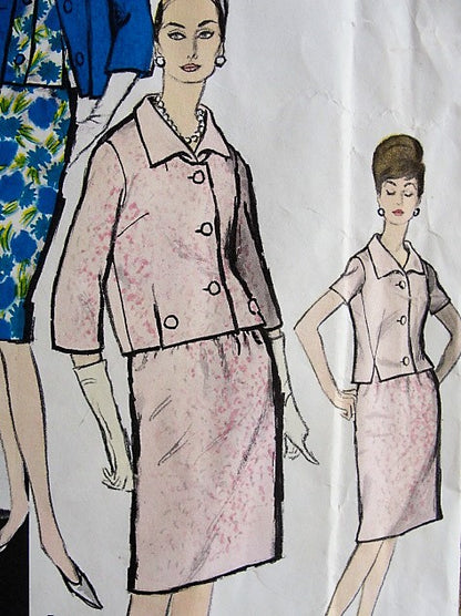 1960s PATOU 3 Pc Suit Pattern VOGUE Paris Original 1251 Casual Elegance Slim Skirt, Loose Fitting Jacket, Overblouse With Shaped Collar Bust 34 Vintage Sewing Pattern UNCUT +Label