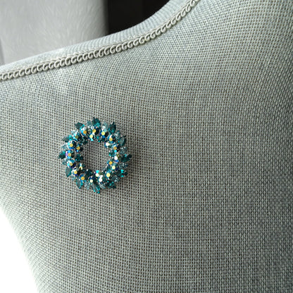 STRIKING Sherman Signed Brooch,Swarovski Peacock Blue Aurora Borealis Turquoise Glass, Collectible Mid Century Jewelry