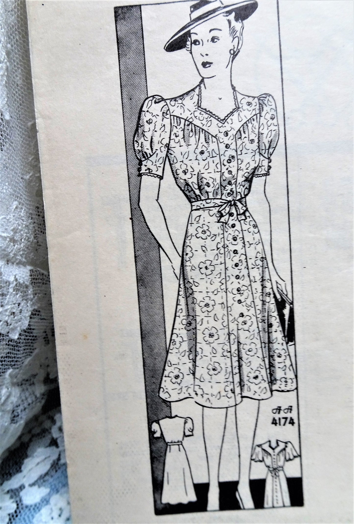 1930s FLATTERING Dress Pattern ANNE ADAMS 4174 Slimming Style Front Button Dress 2 Pretty Sleeve Styles Bust 34 Vintage Sewing Pattern FACTORY FOLDED