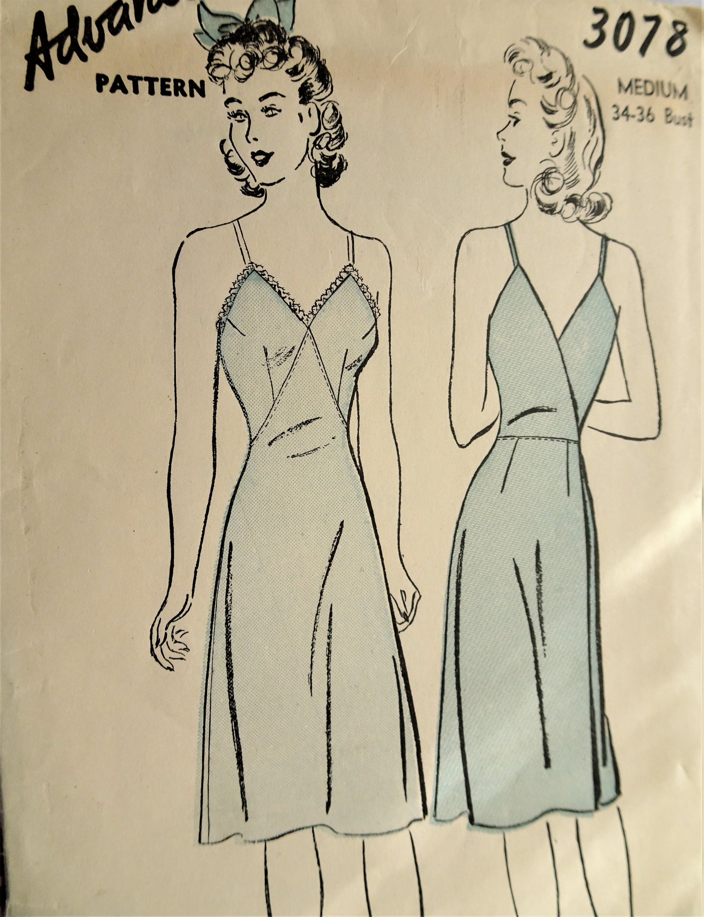 1940s SLINKY Back Wrap Slip Pattern ADVANCE 3078 Lovely V Neckline Slip Bust 34-36 Vintage Sewing Pattern FACTORY FOLDED