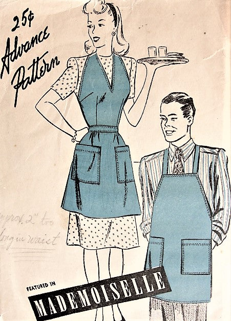 Vintage 1940s CLASSIC Man's and Woman's Apron with Deep Pockets Advance Pattern 3798 Sewing Pattern