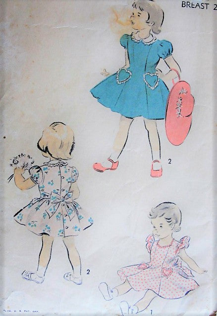 1950s Vintage DARLING Child's Dress in Two Styles with Heart Shaped Pockets Advance 4249 Sewing Pattern