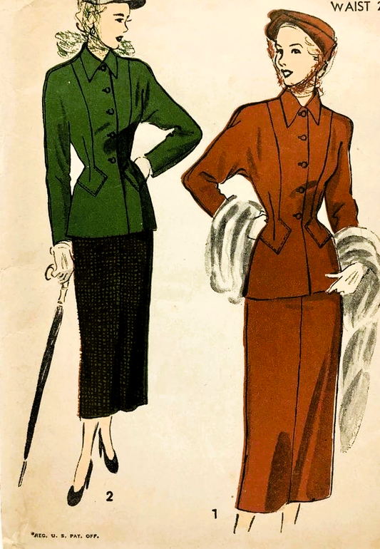 Late 1940s CLASSY suit Pattern ADVANCE 5013 Beautiful Longer Fitted Jacket, Slim Skirt, Bust 34 Vintage Sewing Pattern FACTORY FOLDED