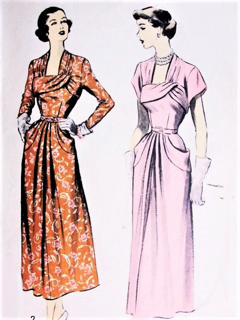 1940s Beautiful Cocktail Party Dress Advance 5223 Unique Neckline Figure Flattering Design Bust 30 Vintage Sewing Pattern