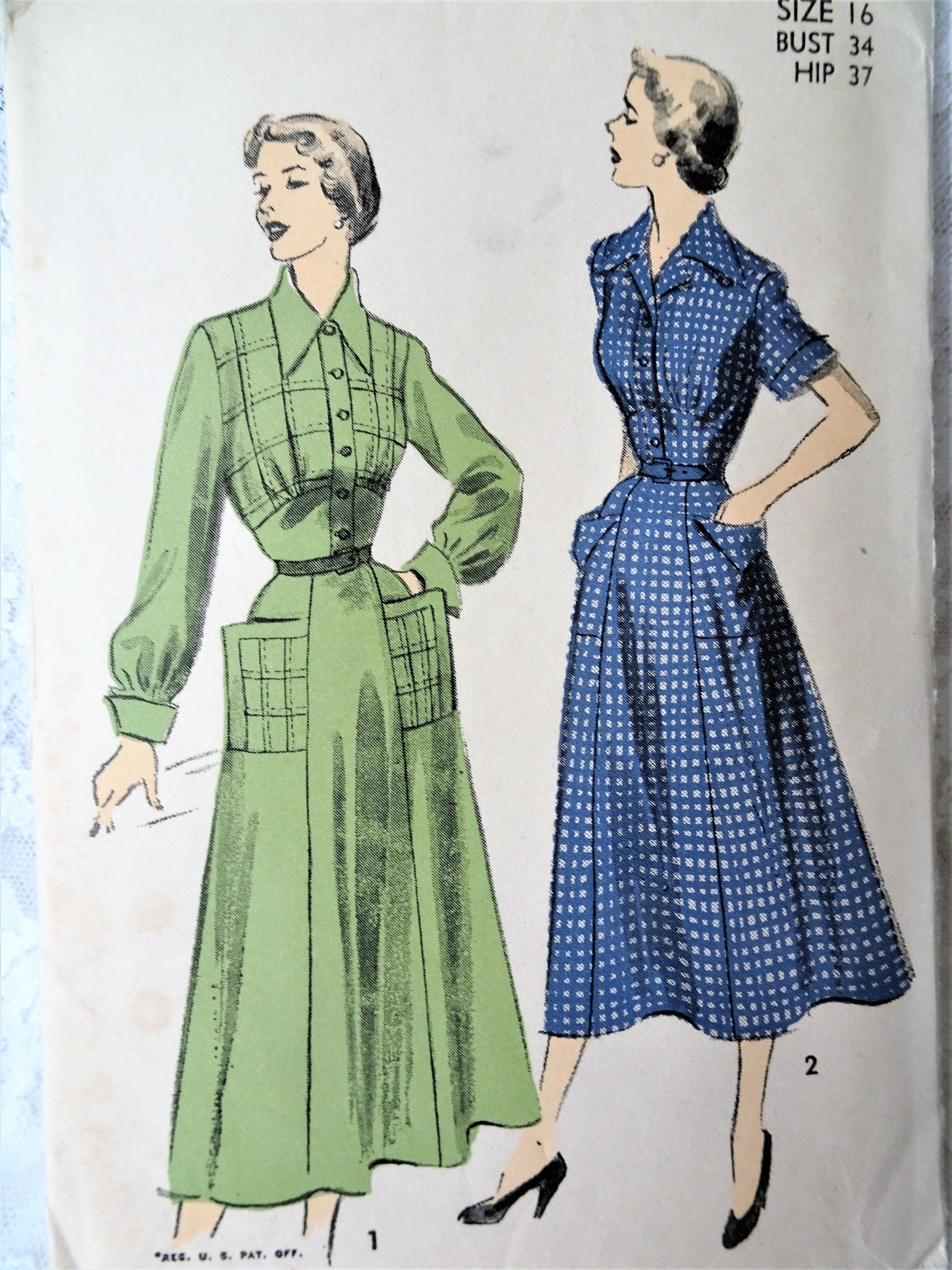 1940s LOVELY Dress Pattern ADVANCE 5327 Two Great Styles, Wonderful Large Pockets, Bust 34 Vintage Sewing Pattern