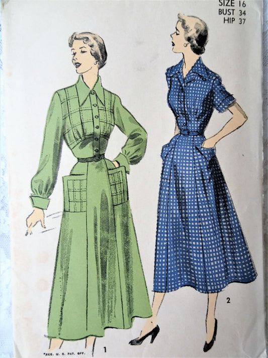 1940s LOVELY Dress Pattern ADVANCE 5327 Two Great Styles, Wonderful Large Pockets, Bust 34 Vintage Sewing Pattern